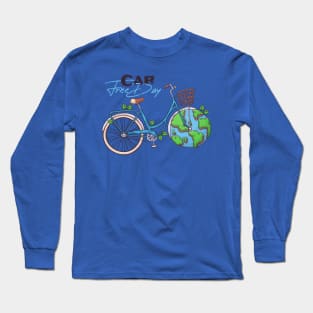 car free day earth wheel Long Sleeve T-Shirt